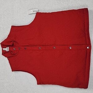 Chico's Textured Red Vest With Snap Button Front And Pockets New With Tags